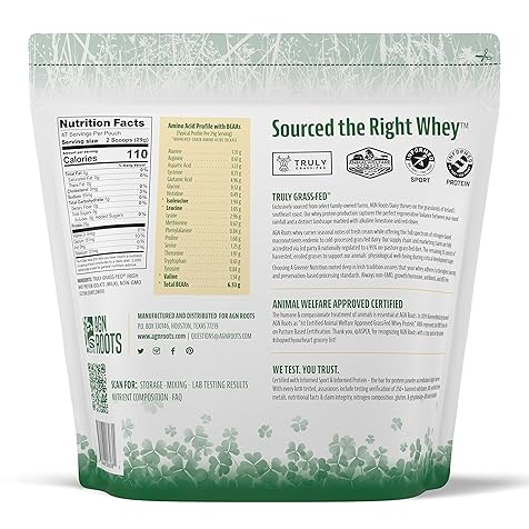 Grass Fed Whey Protein Powder Isolate - Unflavored - Unsweetened - Certified Entire Life On Pasture - A Greener World - ASPCA Registered Brand List - Informed-Sport - 3lbs