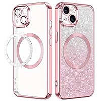 GUAGUA for iPhone 13 Case, Magnetic Glitter Phone Case for iPhone 13, Compatible with MagSafe Luxury Plating Sparkle Bling Slim Fit Shockproof Protective Phone Cases for Girls Women, Gradient Pink