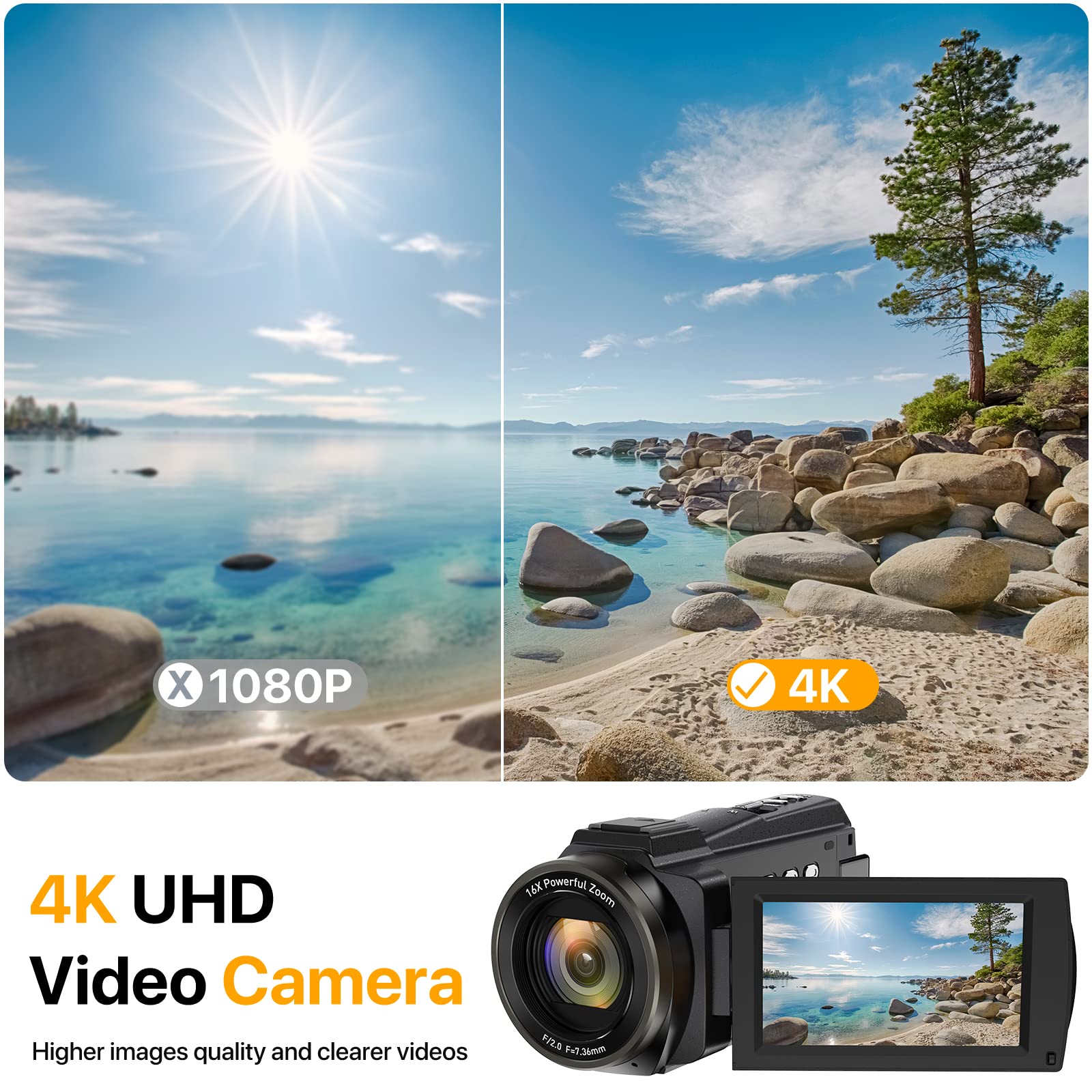 4K Video Camera Camcorder 48MP Ultra HD Wifi Vlogging 16X Digital Camera for YouTube with Microphone 6-Axis Anti-Shake IR Night Vision Video Recorder(2023 Newest 4K Plus)