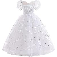 Glamulice Flower Girls Sparkle Tulle Sequin Puff Sleeves Vintage Dress Princess Wedding Bridesmaid Party Holiday Dresses