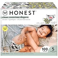 The Honest Company Clean Conscious Diapers | Plant-Based, Sustainable | Big Trucks + So Bananas | Super Club Box, Size 5 (27+ lbs), 100 Count