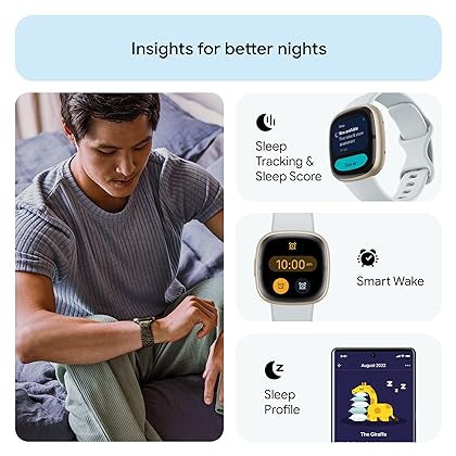 Fitbit Sense 2 Advanced Health and Fitness Smartwatch with Tools to Manage Stress and Sleep, ECG App, SpO2, 24/7 Heart Rate and GPS, Blue Mist/Pale Gold, One Size (S & L Bands Included)
