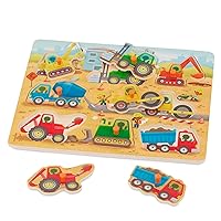 B. toys- Peek & Explore - Construction Trucks- Wooden Peg Puzzle – Truck Puzzle for Toddlers, Kids – 8 Construction Truck Pieces – Dump Truck, Cement Mixer, Excavator & More – 2 Years +