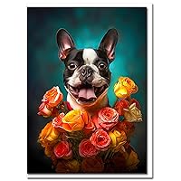 Boston Terrier with Flowers All Occasions Greeting Card from Unique Dog Party Delights Collection Large 5x7 Inch Blank Inside with Envelope