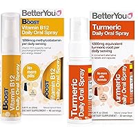 BetterYou Turmeric and Boost B12 Daily Oral Spray Duo - Ensures Effective Absorption of Essential Curcuminoids - Convenient Alternative for Tablets - Gluten Free - Orange and Apricot Flavors - 2 pc