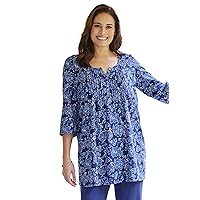 Woman Within Women's Plus Size 7-Day Three-Quarter Sleeve Pintucked Henley Tunic