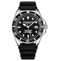 Stuhrling Original Diving Watch for Men – Pro Diving Watch – Sports Watches for Men with Screwed Crown Waterproof Watch 330 Ft. – Black Analogue Rubber Watch Quartz Movement