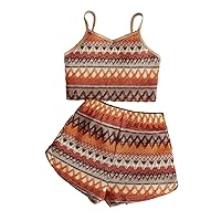 Floerns Girls 2 Piece Outfit Allover Print Spaghetti Strap Cami Top with Shorts Set
