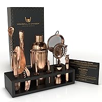 Highball & Chaser 13-Piece Cobbler Cocktail Shaker Set Matte Copper Stainless Steel Bartender Kit For Home Bar Cocktail Set Laser Engraved Cocktail Tools Plus E-Book with 30 Different Cocktail Recipes