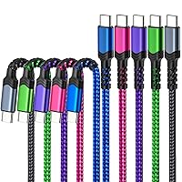 USB C to USB C Cable 60W, [6ft,5Pack] Braided Type C Fast Charging Cord Compatible with iPhone 15 Pro Max MacBook iPad Air5 Galaxy S23 Ultra S22 S21FE A54 Pixel- Green,Purple,Pink,Blue,Black