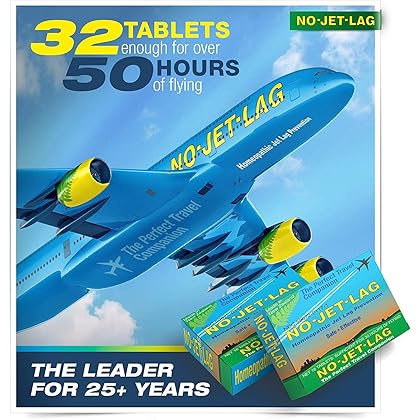 Miers Laboratories No Jet Lag Homeopathic Jet Lag Remedy (1 Pack, 32 Chewable Tablets), Travel Must Have, Flight Essential for Jet Lag Relief, Plant-Based