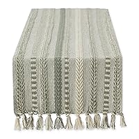 DII Farmhouse Braided Stripe Table Runner Collection, 15x108 (15x113, Fringe Included), Artichoke Green