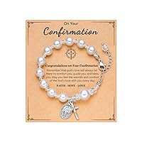 UNGENT THEM Rosary Cross Pearl Bracelet Baptism Communion Catholic Confirmation Easter Gifts for Girls Granddaughter Daughter Niece