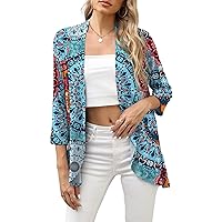 HIYIYEZI Women's Casual Lightweight Open Front Cardigans Soft Draped Ruffles 3/4 Sleeve Cardigan