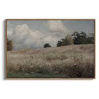 InSimSea Vintage Framed Canvas Wall Art, Farmhouse Scenery Vast Field Grassland Paintings, Large Prints, Nature Landscape Hanging Wall Decoration for Living Room Bedroom Bathroom 24x36in