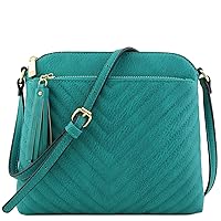 FashionPuzzle Chevron Quilted Medium Crossbody Bag with Tassel Accent