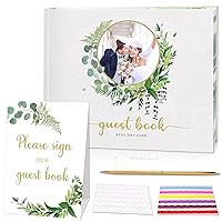Wedding Guest Book, 8 x10” Polaroid Guest Book for Wedding Reception Baby Bridal Shower Birthday Graduation Party, 100 Blank Pages Personalized Wedding Sign in Book with Pen and Table Sign