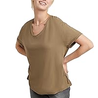 Hanes Women's Originals V-Neck Short Sleeve T-Shirt with Raw Edge, 100% Cotton Tee