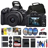 Canon EOS R50 Mirrorless Camera with 18-45mm Lens (Black) (5811C012) + 64GB Card + Filter Kit + Corel Photo Software + Bag + Charger + LPE17 Battery + Card Reader + Flexible Tripod + More (Renewed)