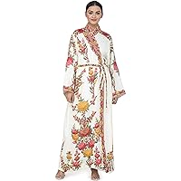 Papyrus-White Kashmiri Robe with Ari Hand-Embroidered Multicolored Flowers