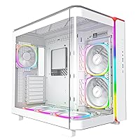 MONTECH King 95 PRO Dual-Chamber ATX Mid-Tower PC Gaming Case, High-Airflow, Toolless Panels, Sturdy Curved Tempered Glass Front, 6 ARGB PWM Fan Pre-Installed with Fan Hub, White