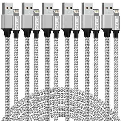 [Apple MFi Certified] 6Pack[3/3/6/6/6/10ft] iPhone Charger Lightning Cable Compatible iPhone 14ProMax/14Pro/14/14Plus/13Pro/13/12Pro/12/11 and More-Silver&White