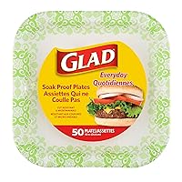 Glad Square Disposable Paper Plates for All Occasions | New & Improved Quality | Soak Proof, Cut Proof, Microwaveable Heavy Duty Disposable Plates | 10