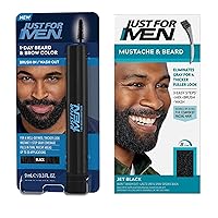 Just For Men Mustache & Beard + 1-Day Beard & Brow Color Bundle - Mustache & Beard Jet Black M-60 for Long-Lasting Color, 1-Day Beard & Brow Color Black for Fuller, Well-Defined Look