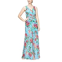 S.L. Fashions Women's Long Sleeveless Twist Bodice Floral Maxi Dress