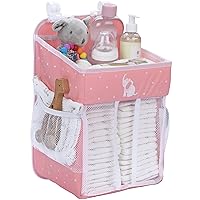 Hanging Diaper Caddy Organizer - Baby Shower Gifts for Changing Table - Hold 50+ Diapers - Nursery Baby Essentials for Newborn - Pink - 17x9x9 inches