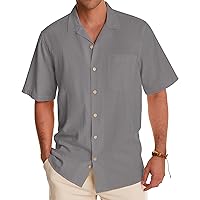 Alimens & Gentle Mens Linen Shirts Short Sleeve Button Down Shirts Cotton Summer Beach Cuban Shirts Vacation Hawaiian Shirts