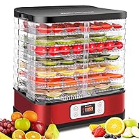 Homdox Food Dehydrator, 8 BPA-Free Trays Dehydrator for Food and Jerky, Fruits, Herbs, Veggies, Dog Treat, 400W Dehydrated Dryer with Temperature Control and 72H Timer, Includes Fruit Roll Sheet, Red