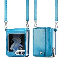 Smartphone Flip Cases 2 in 1 Detachable Wallet Case Compatible with Samsung Galaxy Z Flip 5 Case with Card Holder, Galaxy Z Flip 5 Case with Detachable Strap Crossbody Zipper Pocket Kickstand for Wome
