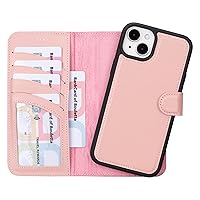 BOULETTA for iPhone 15 Plus Case Magsafe Compatible Full Grain Leather, Magnetic Detachable Folio Phone Wallet Case (2 in 1) - 4 Card Holders with RFID Blocking 6.7 inch, Pink