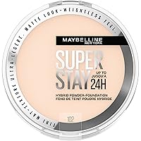 Maybelline Super Stay Up to 24HR Hybrid Powder-Foundation, Medium-to-Full Coverage Makeup, Matte Finish, 102, 1 Count