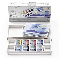Winsor & Newton Cotman Watercolor Paint Set, 8 Half Pan, Sky Colors w/ Brush