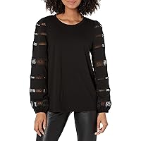 Anne Klein Women's Serenity Knit Lace Inset Sleeve Tee