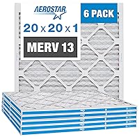 Aerostar 20x20x1 MERV 13 Pleated Air Filter, AC Furnace Air Filter, 6 Pack (Actual Size: 19 3/4