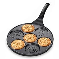 Clockitchen Griddle Pan, Pancake Pan Nonstick 10 Inch animal Pancake Maker Mini Pancake Mold Pan 7-Cup Blini Pan for Kids Gifts Cake, black