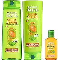 Fructis Sleek & Shine Shampoo, Conditioner + Moroccan Sleek Oil Set for Frizzy, Dry Hair, Argan Oil (3 Items), 1 Kit (Packaging May Vary)