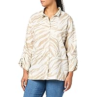John Mark Women's Plus Size Zebra Wire Collar Button Front Tunic with Cinch Tie Sleeves