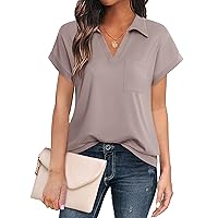 Vivilli Women's Tops and Blouses Short Sleeve Business Casual Collared Tunic Shirt