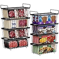 iSPECLE Freezer Organizer Bins - 8 Pack Stackable Chest Freezer Organizer for 7 Cu.FT Deep Freezer Sort Frozen Meats, Deep Freezer Organizer Bins with Handle Easy to Get Food from Bottom, Black