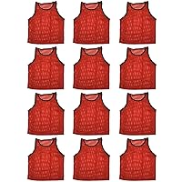 BlueDot Trading Adult Sports Pinnie Scrimmage Training Vest, Red, 12 Pack