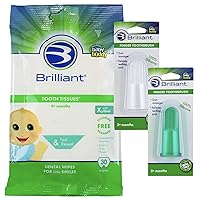 Brilliant Bundle -Tooth Tissues -30 Count, and Silicone Finger Toothbrushes -2 Brushes (Green, Clear), Tooth Tissue for Infant, Finger Toothbrush -3 Months Old and Up, Cleaning Infant Gums Essentials