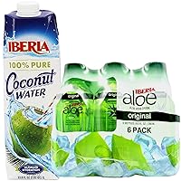 Iberia Coconut Water, 33.8 fl oz + Iberia Aloe Vera Juice Drink With Aloe Pulp, Original, 9.5 Fl Oz, Pack of 6