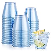 JOLLY CHEF 100 Pack 9 oz Blue Plastic Cups, Blue Disposable Cups Tumblers, Elegant Blue Glitter Party Cups, Drinking Cups Perfect for Wedding, Thanksgiving Day, Christmas Halloween Party