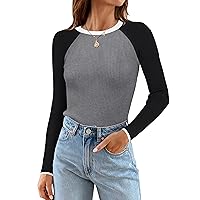 ZESICA Women's Long Sleeve Crewneck Tops 2024 Spring Fall Clothes Ribbed Knit Sweater Slim Fitted Casual Basic Tee Shirts