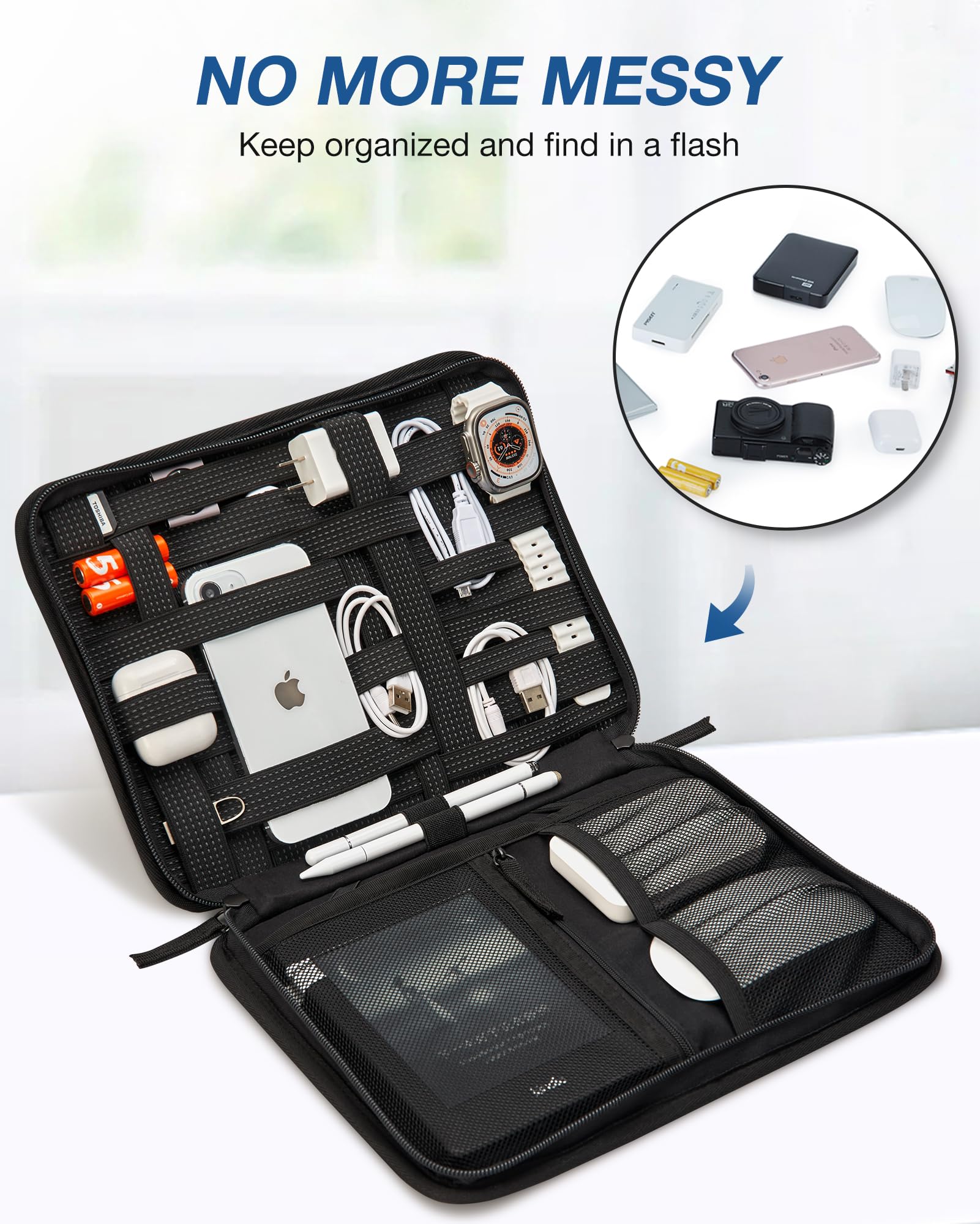 BAGSMART Travel Electronic Organizer Case,Cable Organizer Bag with Adjustable Cord Organizer Storage Bag