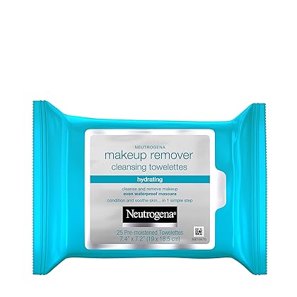 Neutrogena Hydrating Makeup Remover Face Wipes, Pre-Moistening Facial Cleansing Towelettes to Condition Skin & Remove Dirt, Oil, Makeup & Waterproof Mascara, Alcohol-Free, Value Pack 25 ct